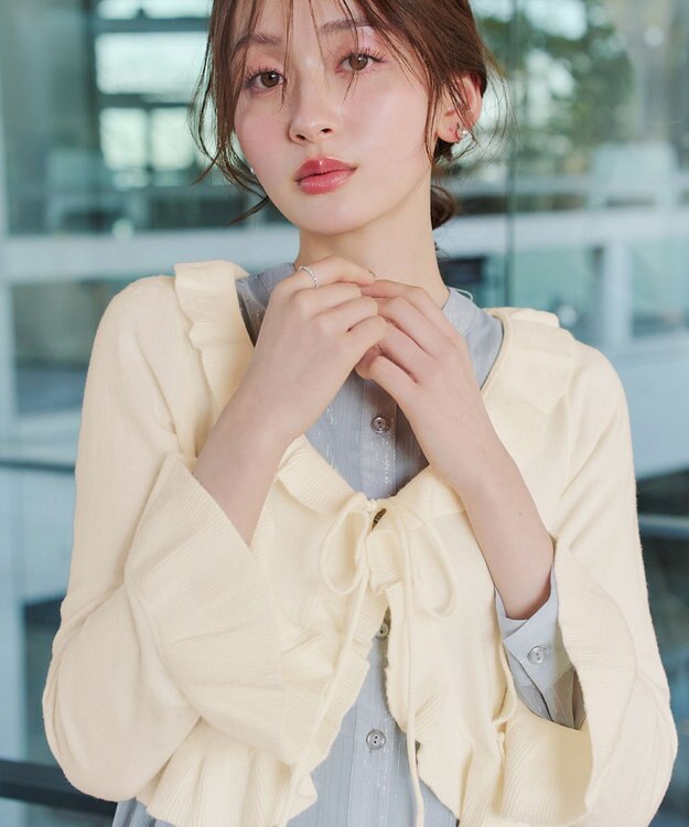 Tiaclasse フリルリボンカーディガン オフホワイト