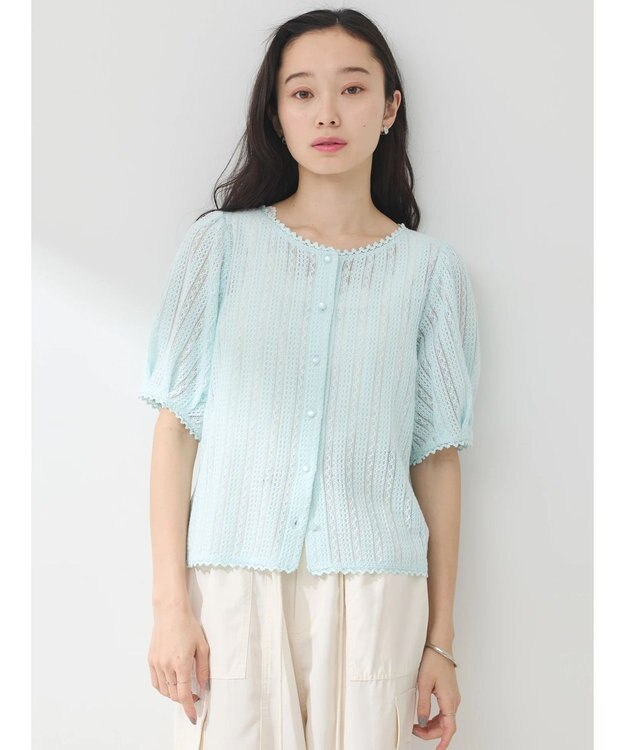 earth music&ecology コンパクトレースカーディガン Light Blue