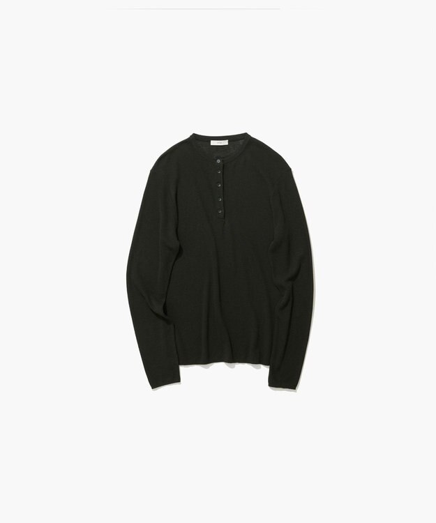 ATON ROYAL WOOL CIRCULAR RIB | ヘンリーネックセーター BLACK