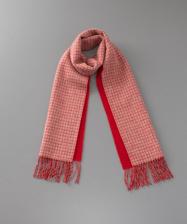 AURORA WEB限定 ウール リバーシブル プチマフラー レッド系チェック×レッド