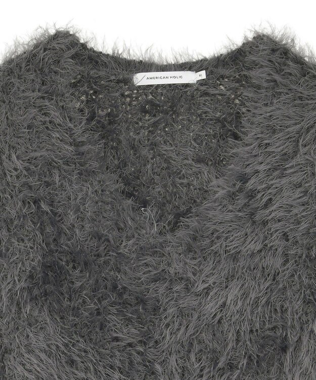 AMERICAN HOLIC Vネックシャギーニットプルオーバー Charcoal Gray