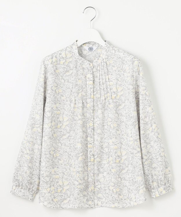 J.PRESS LADIES 【洗える】ポリエチレンスパンブロードフラワープリント ブラウス オフホワイト×イエロー系