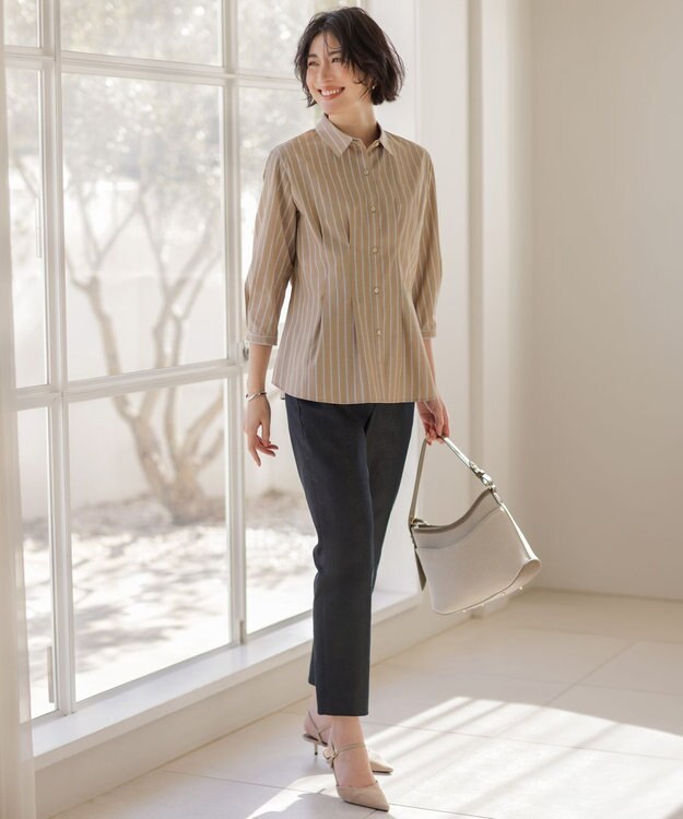 J.PRESS LADIES 【WEB限定カラーあり】TCシャンブレーサテンST テーパード パンツ ネイビーシャンブレー系