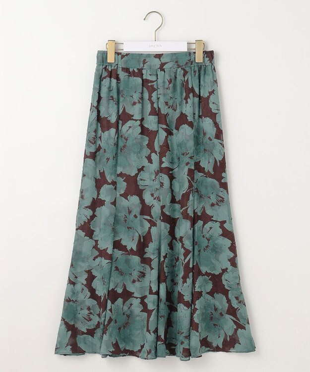 ANY SIS 【洗える】アートフラワープリント スカート グリーン系