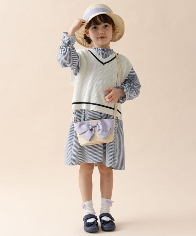 ANY KIDS ニットベスト × ワンピース セット オフ×ストライプ