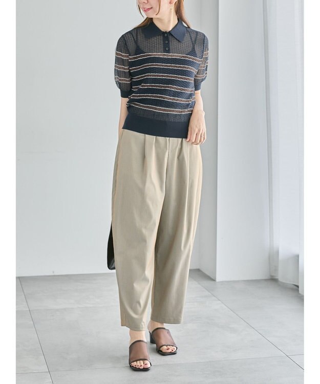 Te chichi 透かしマルチボーダーニットポロ ネイビー