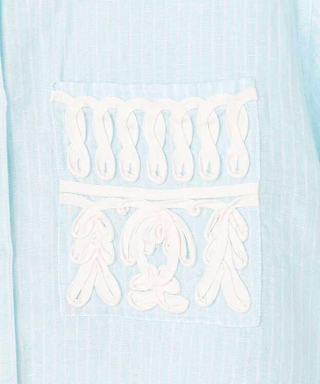 23区 【先行予約】LIBECOリネン ポケット刺繍 クロップドシャツ スカイブルー系