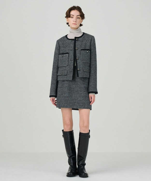 GRACE CONTINENTAL シャギーチェックミニスカート グレー