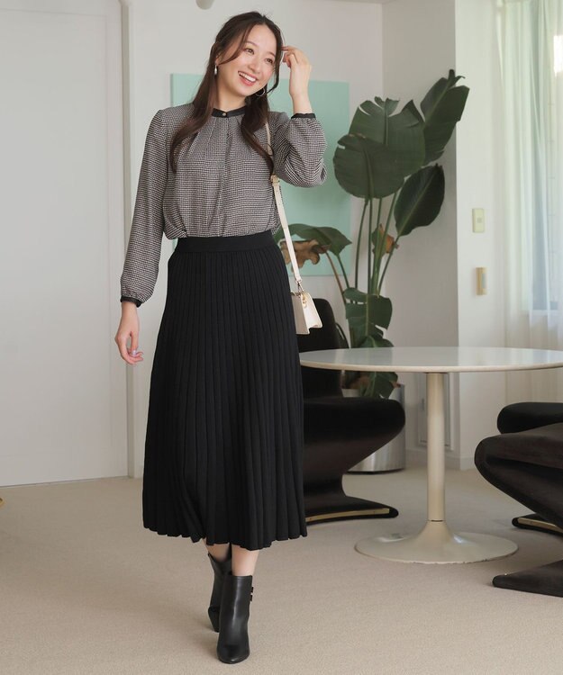 ANY SIS CICA加工 ニット フレア スカート ブラック