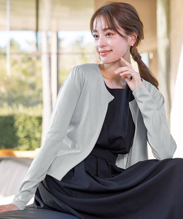 Tiaclasse 【洗える】長袖サマーニットカーディガン ライトグレー