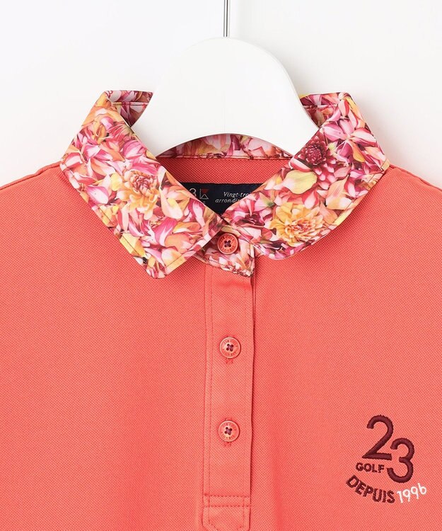 23区GOLF 【WOMEN】無地×プランティカプリント 半そでポロシャツ ピンク系