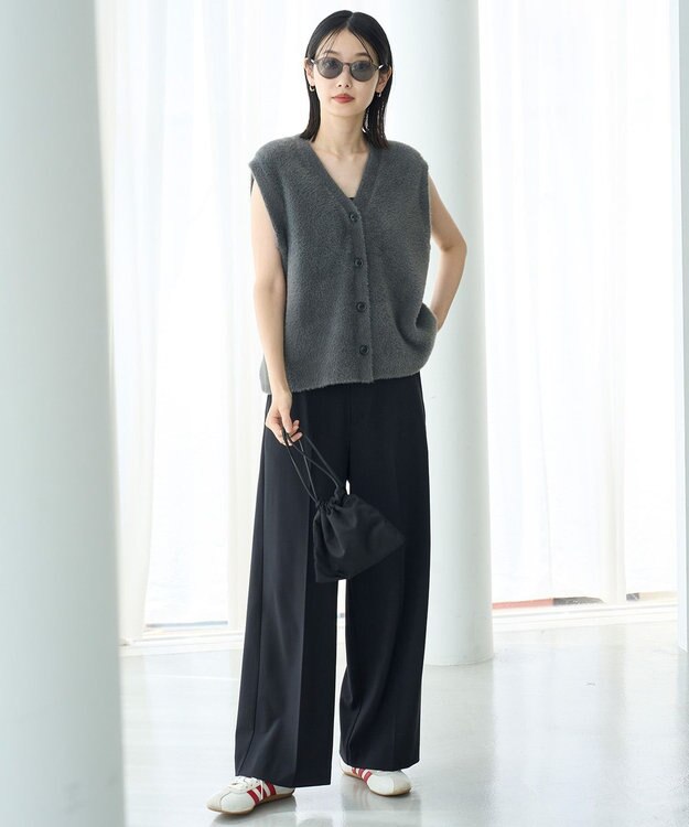 UNFILO L ナイロンシャギー カーディガン ベスト チャコール