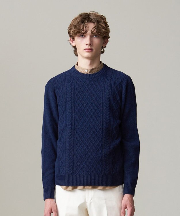 J.PRESS MEN 【Cash Lamb’s wool】ケーブルニット / クルー ネイビー系