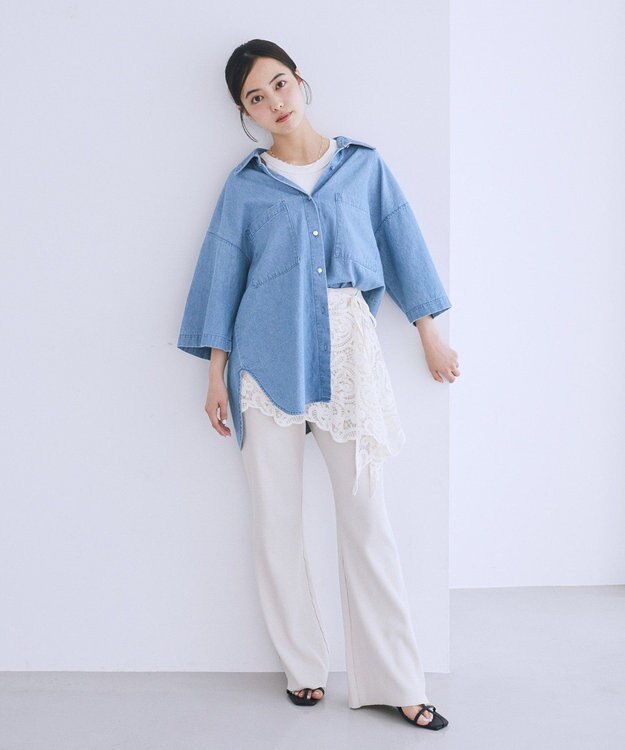 earth music&ecology 5分袖デニムシャツ Light Indigo