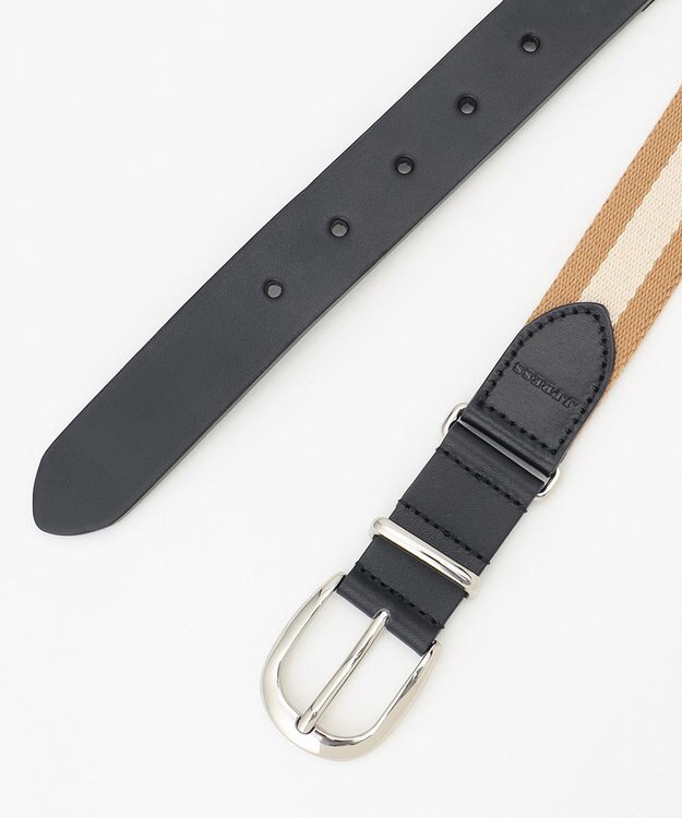 J.PRESS MEN レザートリム ストライプ テープベルト ベージュ系1