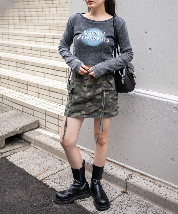 WEGO ヴィンテージウォッシュレースアップロンT スミクロ