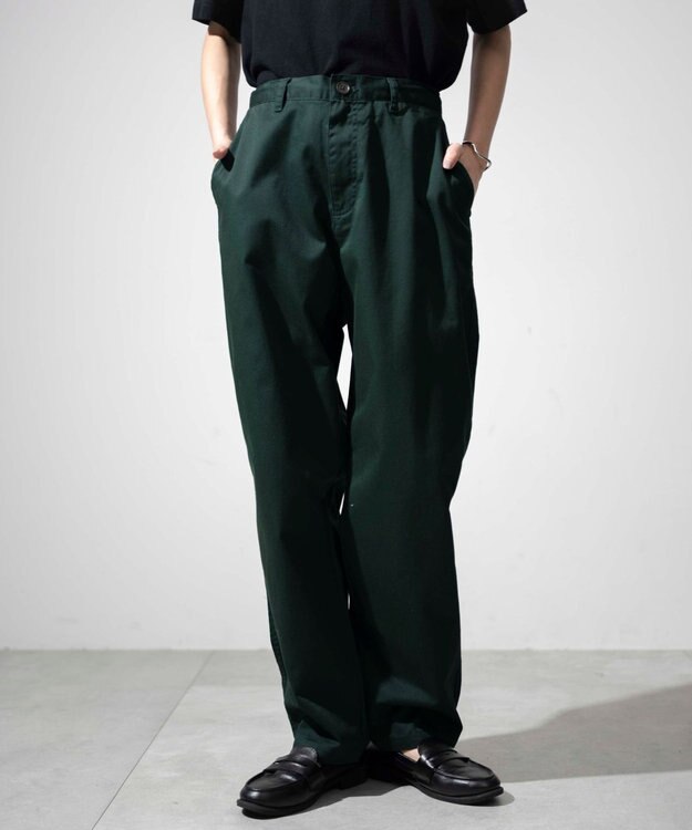WEGO 【ユニセックス着用ITEM/ウエストゴム/手洗い可】チノイージーワイドパンツ ダークグリーン