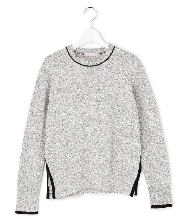 ICB L コットンツイスター クルーネックニット オフホワイト×ブラックミックス