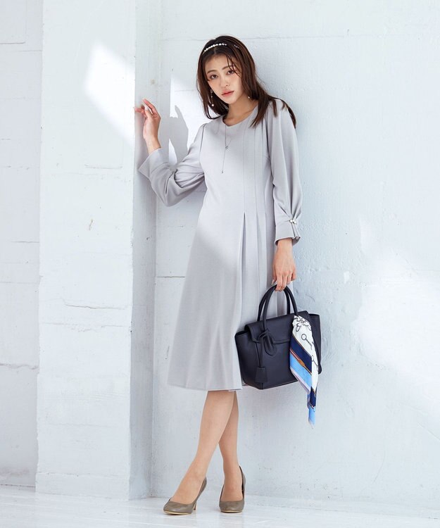 Tiaclasse 【GOLD LABEL・洗える】アシメプリーツポンチワンピース グレー