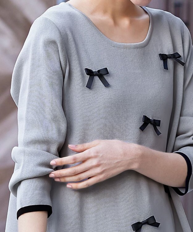 Tiaclasse L 【洗える】リボンニットチュニック グレー