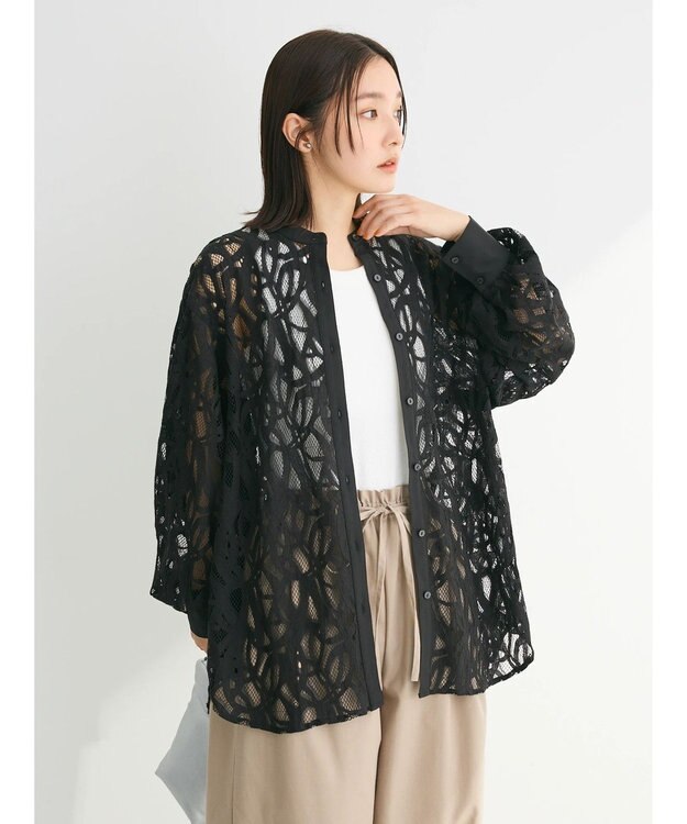 Green Parks ・ＥＬＥＮＣＡＲＥ　ＤＵＥ　レースバンドカラーブラウス Black