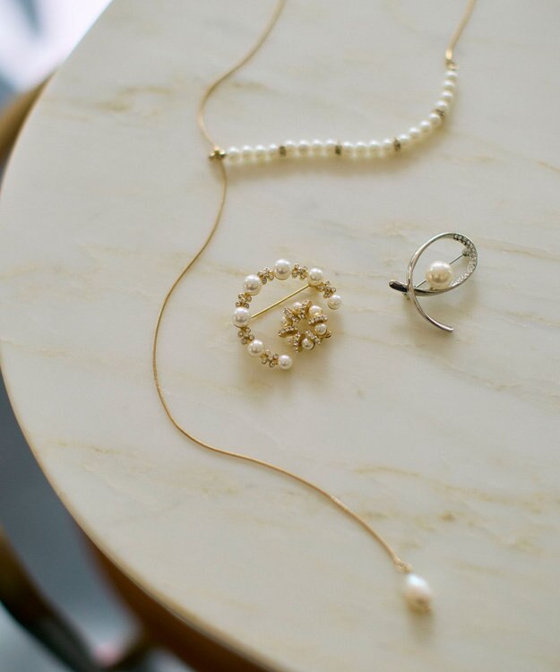 ANY SIS ジュエルラインパール調 ブローチ シルバー