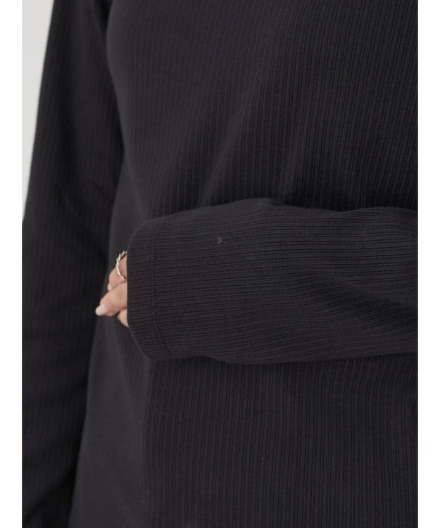 earth music&ecology チェーンリブクルーネックプルオーバー Black