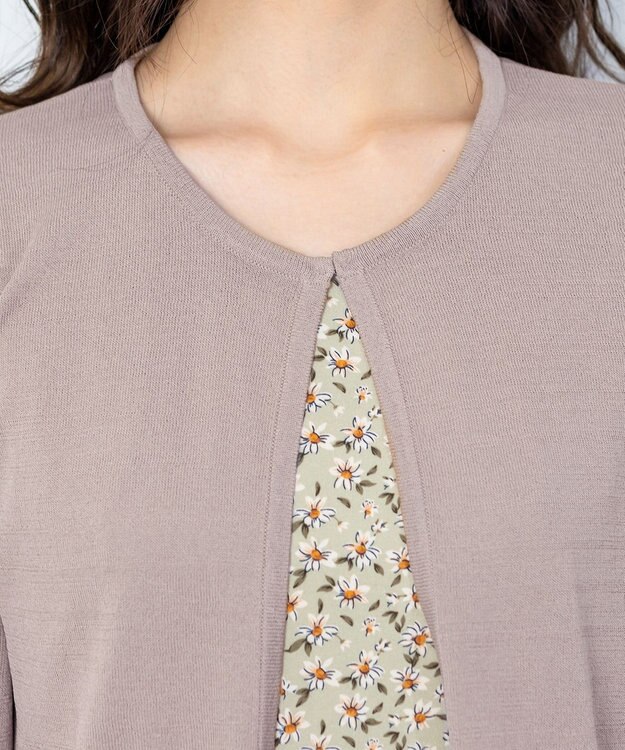 Tiaclasse 【洗える】長袖サマーニットカーディガン ピンクモカ