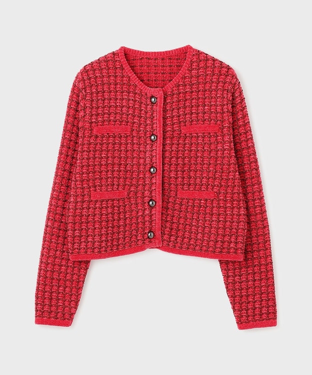 GRACE CONTINENTAL ツイードニットカーディガン レッド