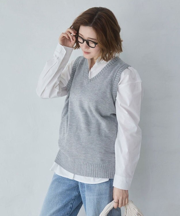 WEGO 【2026春夏】ベーシックニットベスト 杢グレー