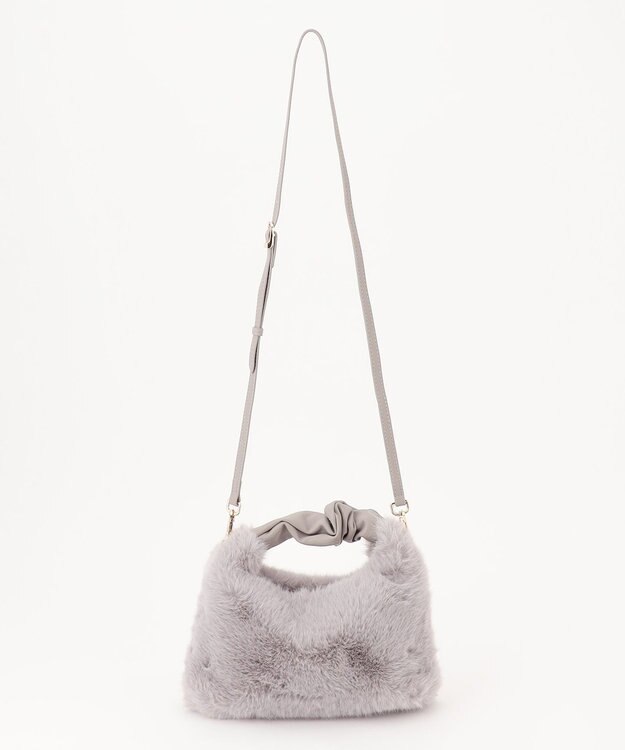 自由区 【2WAY】フェイクファーハーフムーン バッグ ライトグレー系