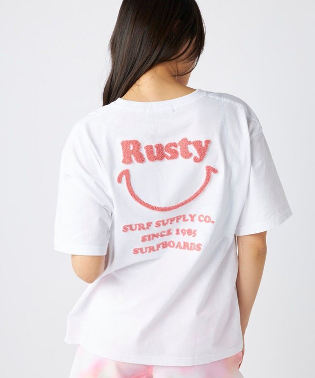 OP／FILA 【RUSTY】ニコちゃん×刺しゅう半袖Tシャツ ホワイト×ピンク