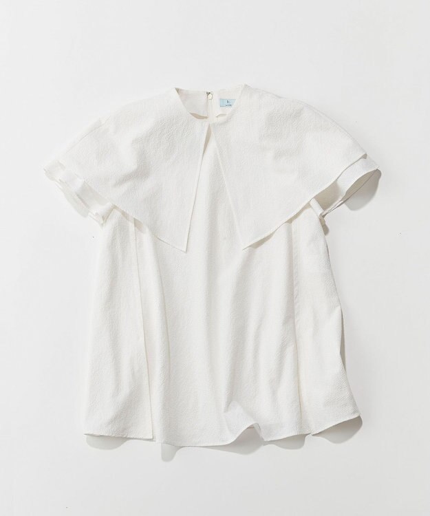 組曲 L サッカーストレッチ 襟付きブラウス アイボリー系