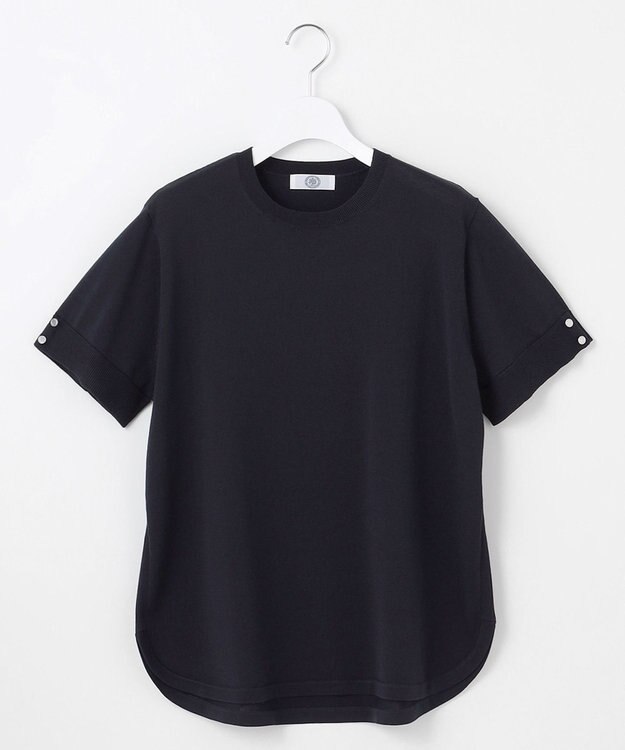 J.PRESS LADIES L 【洗える】COTTON POLYESTER 袖ボタン ニット ネイビー系