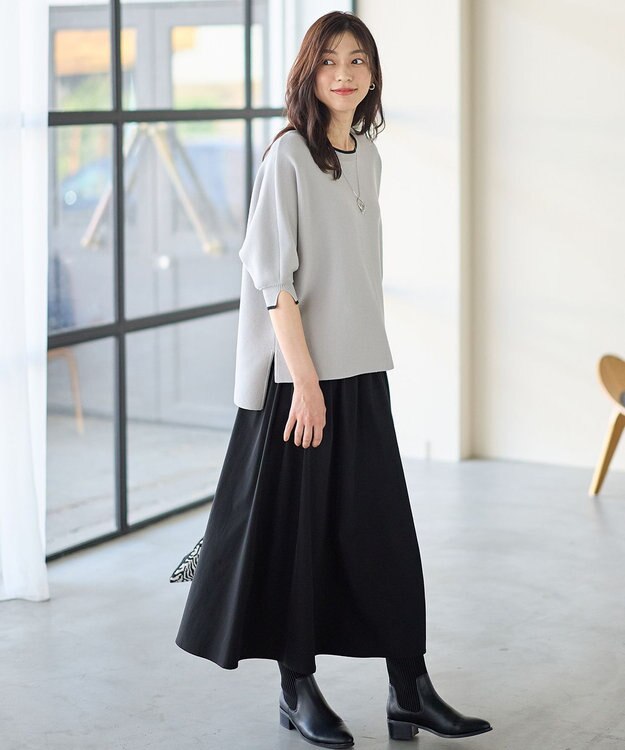 ANY 【2SET】バイカラーニット×布帛スカートセット ライトグレー×ブラック