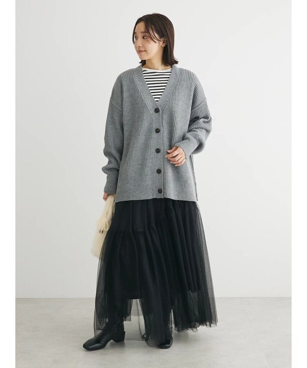 Green Parks 洗える　Ｖネックニットカーディガン Gray Mixture