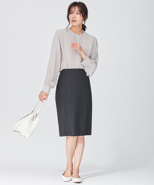 23区 L 【洗える】ヴィンテージ プリント ピンタック ブラウス ベージュプリント