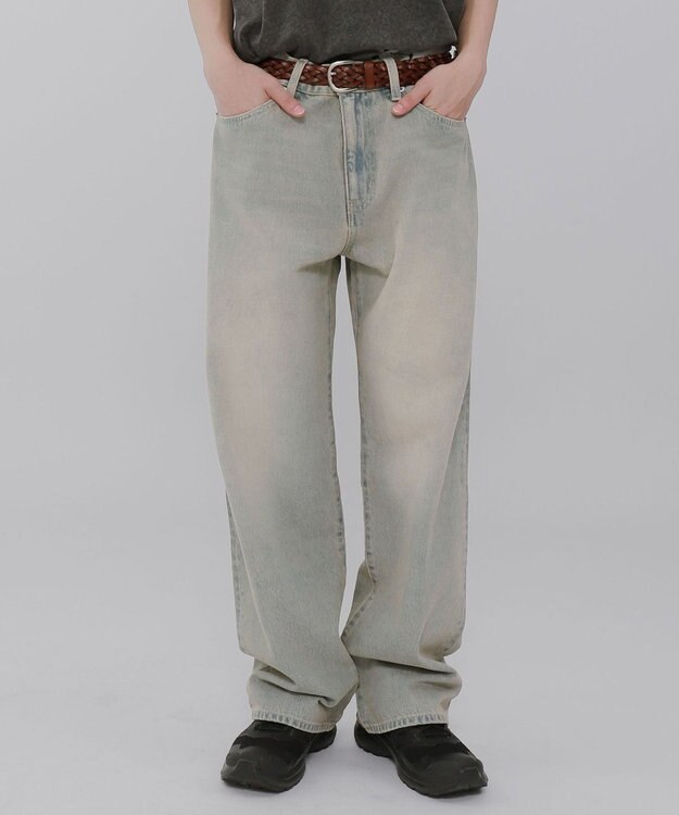 WEGO 【ウエスト調整可】ストレートデニムパンツ デニム淡加工色