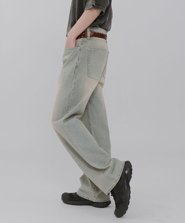 WEGO 【ウエスト調整可】ストレートデニムパンツ デニム淡加工色