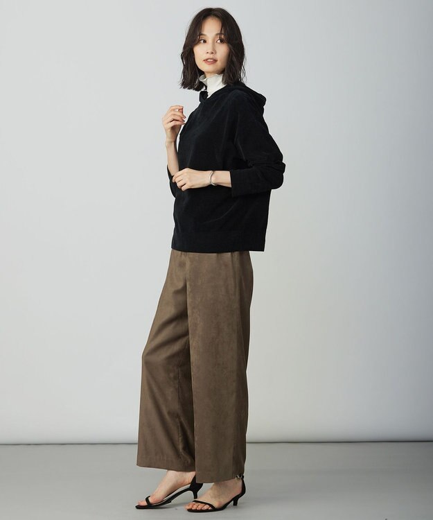 J.PRESS LADIES CHENILLE フーデッド ニット ブラック系