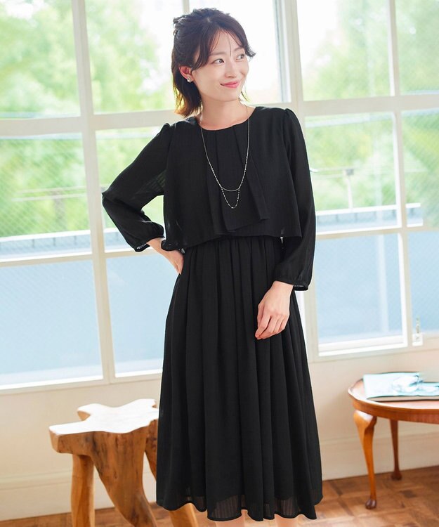 Tiaclasse L 【洗える】シフォンドレープワンピース ブラック