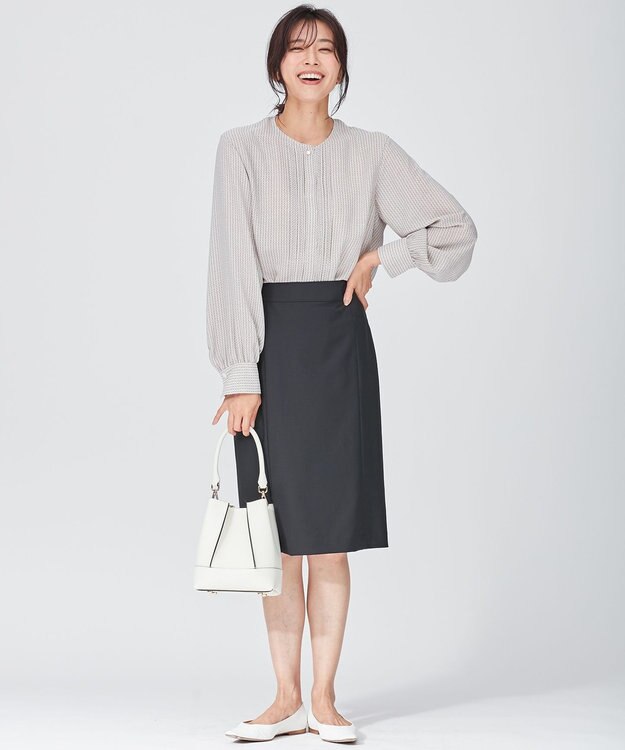 23区 L 【洗える】ヴィンテージ プリント ピンタック ブラウス ベージュプリント