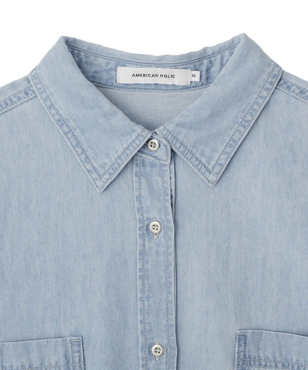AMERICAN HOLIC Ｗポケット半袖デニムシャツ Light Indigo
