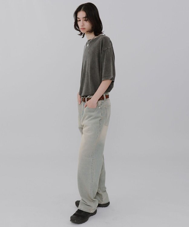 WEGO 【ウエスト調整可】ストレートデニムパンツ デニム淡加工色