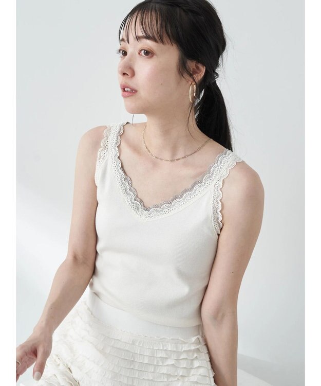 earth music&ecology ダブルレースタンクトップ Ivory