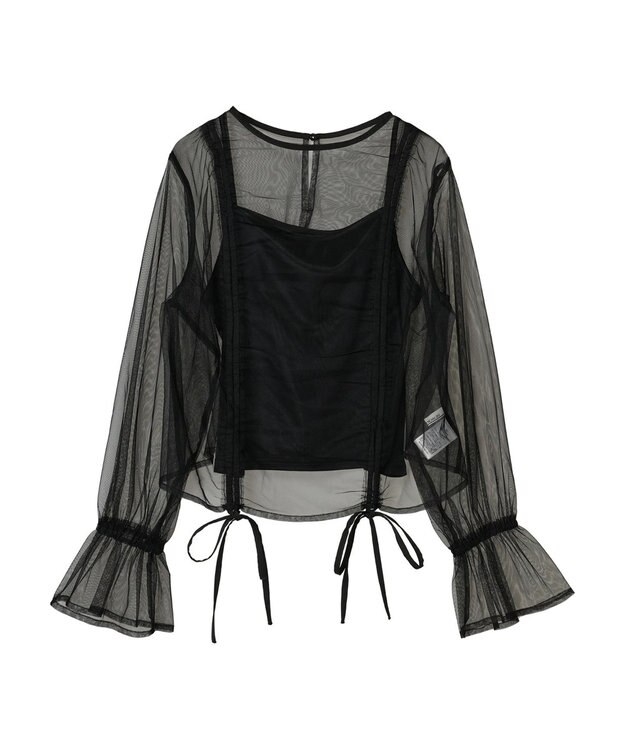Green Parks ・ＥＬＥＮＣＡＲＥ　ＤＵＥ　チュールギャザーブラウス Black