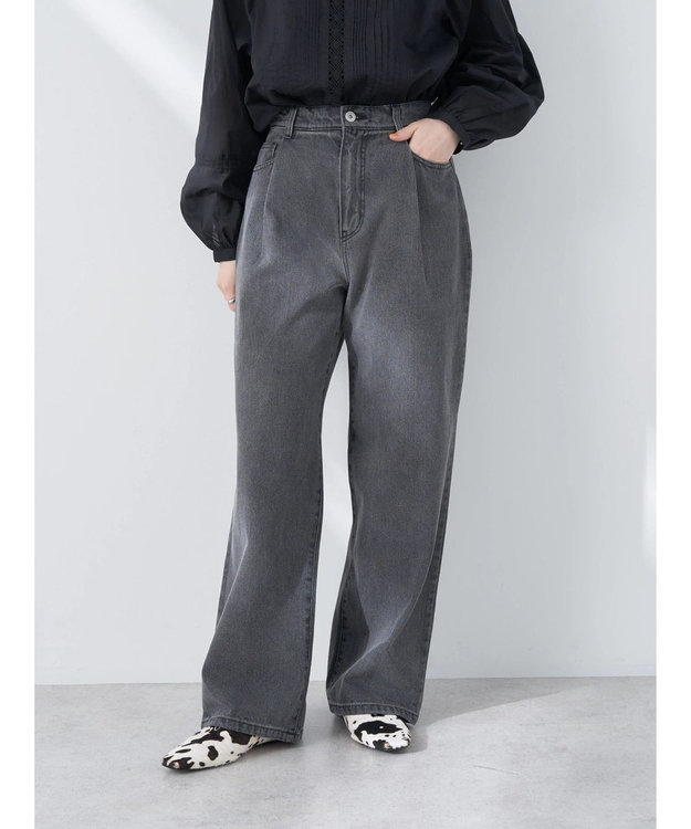 earth music&ecology タックルーズデニムパンツ Black