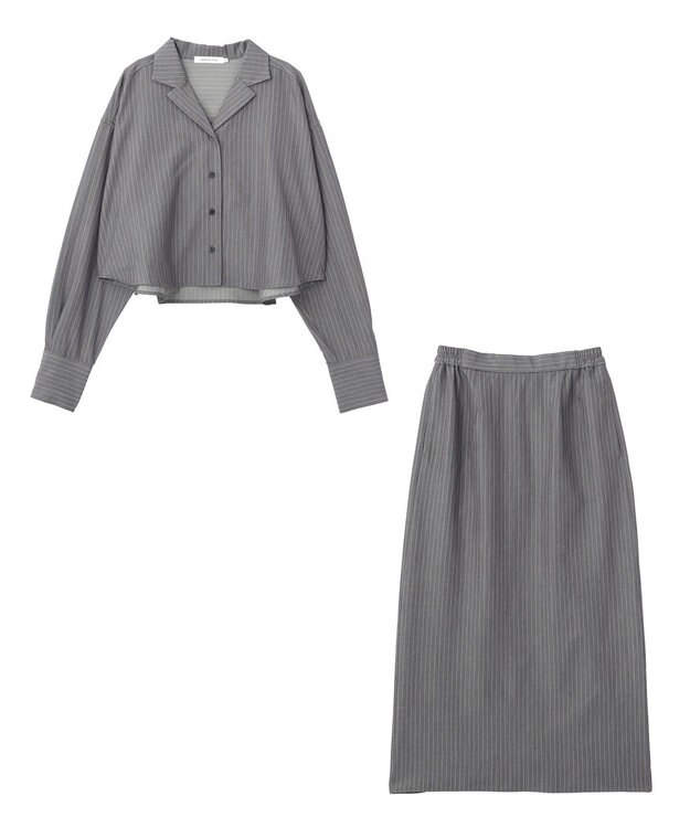 AMERICAN HOLIC 【2点セット・マルチ機能】タイトスカート+ショート丈シャツ Stripe Gray