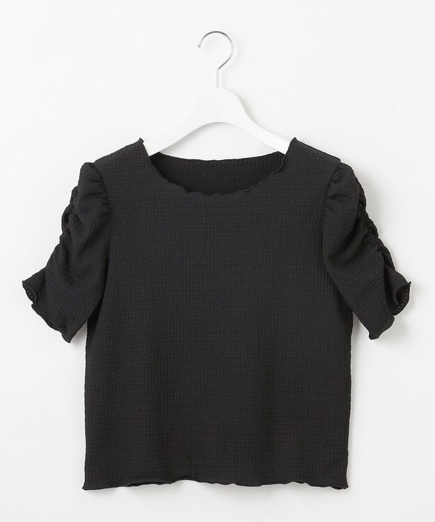 Feroux 【洗える】レーシージャガード カットソー ブラック系