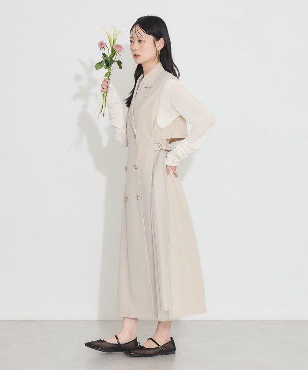 earth music&ecology サイドプリーツジレンチ ライトベージュ